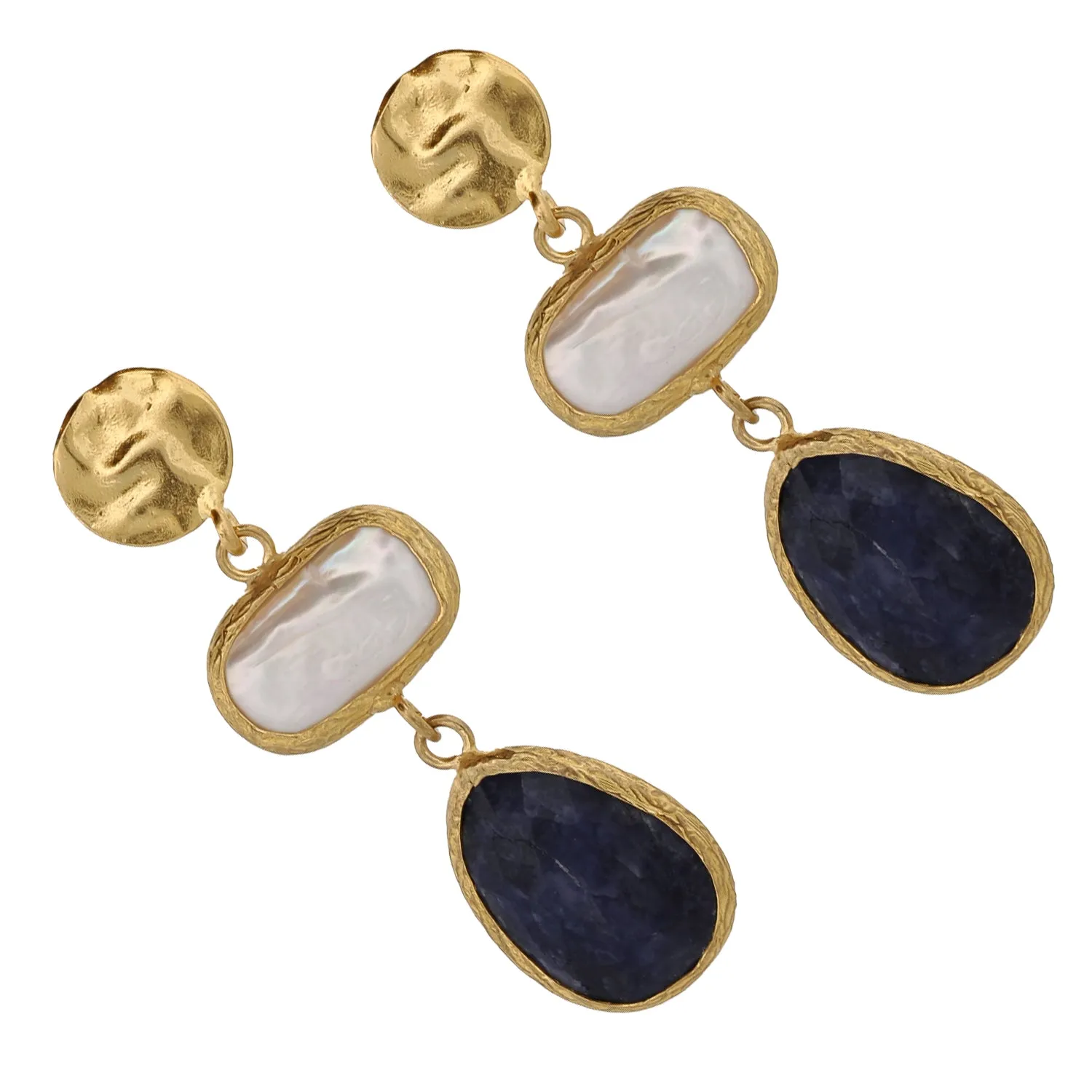 Pearl & Sapphire Gemstone Gold Statement Earrings