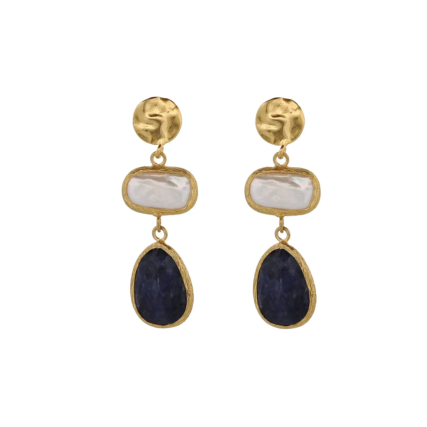 Pearl & Sapphire Gemstone Gold Statement Earrings