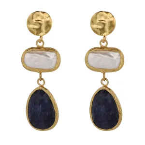 Pearl & Sapphire Gemstone Gold Statement Earrings