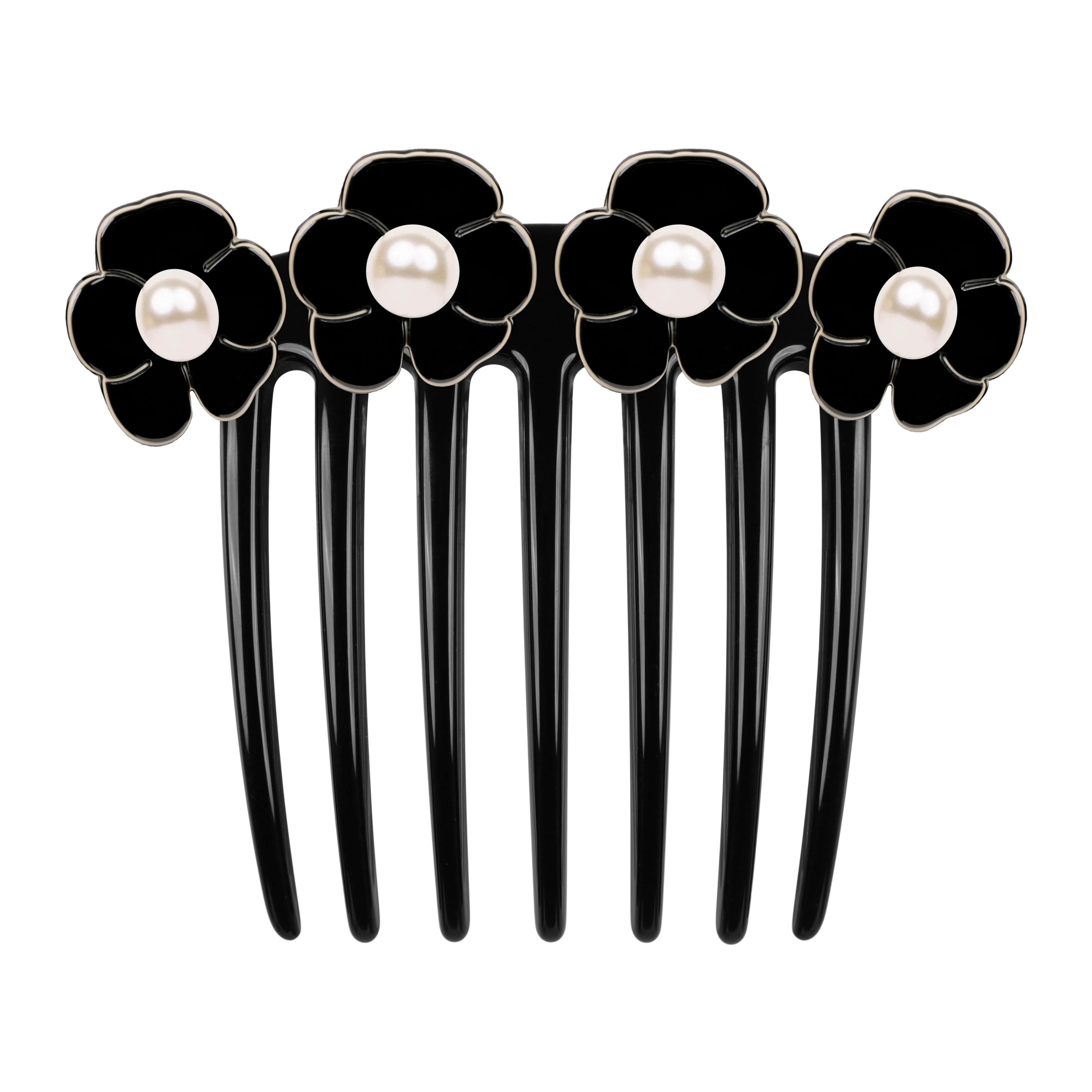 Pearl Camellia French Black Twist Comb