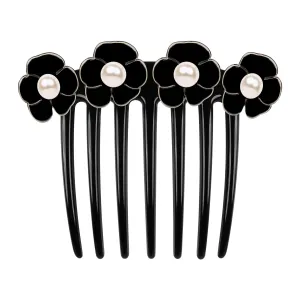 Pearl Camellia French Black Twist Comb