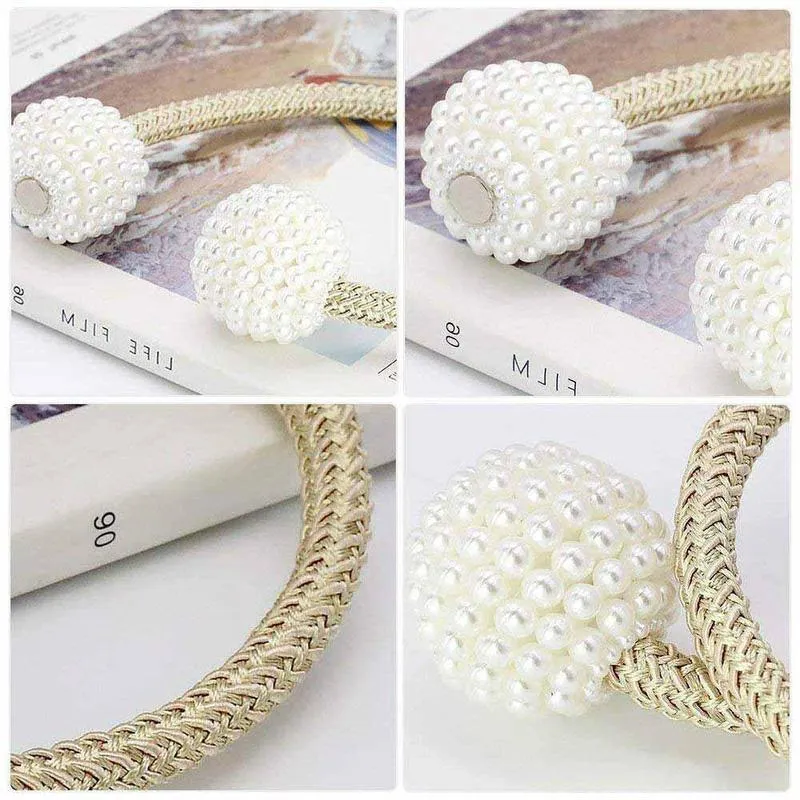 Pearl Curtain Tiebacks with Strong Magnetic Clips, 2 pcs