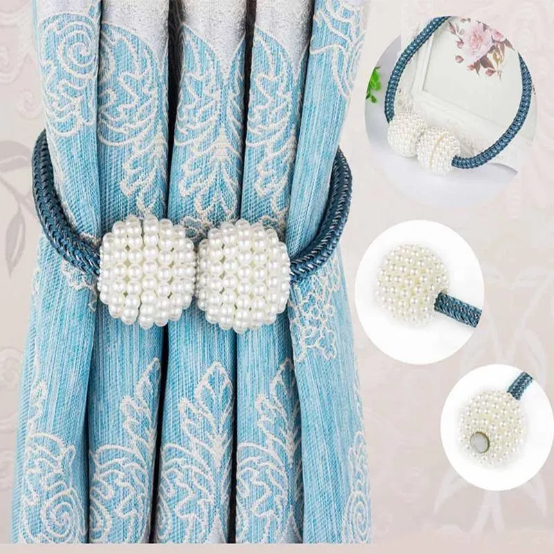 Pearl Curtain Tiebacks with Strong Magnetic Clips, 2 pcs