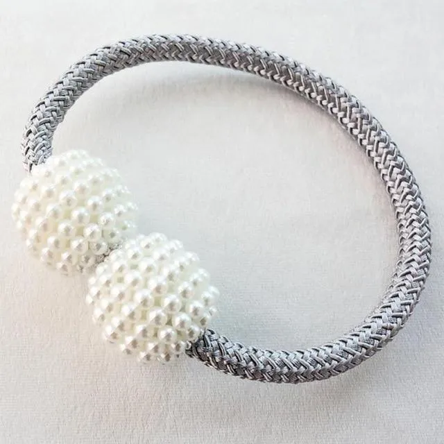 Pearl Curtain Tiebacks with Strong Magnetic Clips, 2 pcs