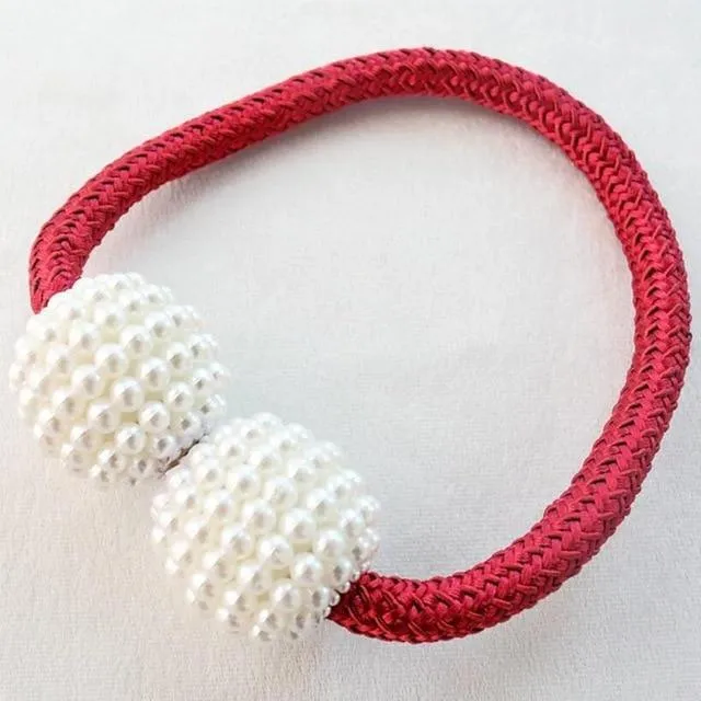 Pearl Curtain Tiebacks with Strong Magnetic Clips, 2 pcs