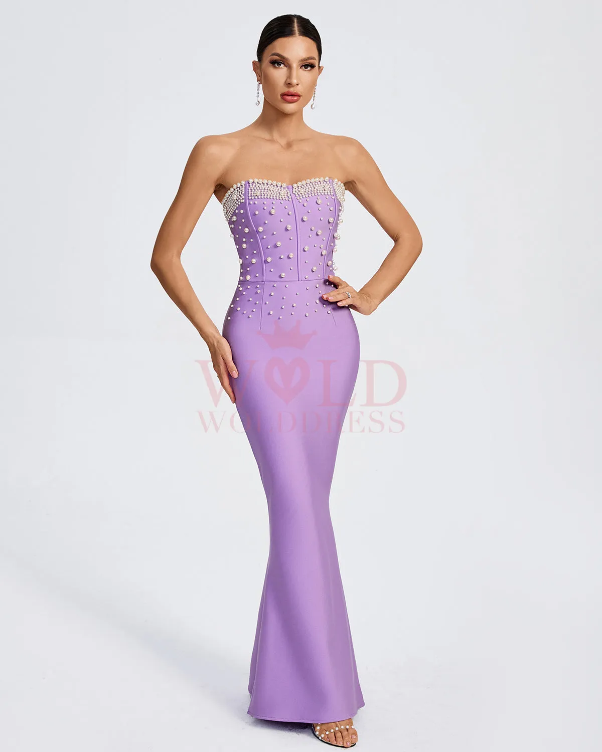 Pearl Detail Maxi Mermaid Bandage Dress