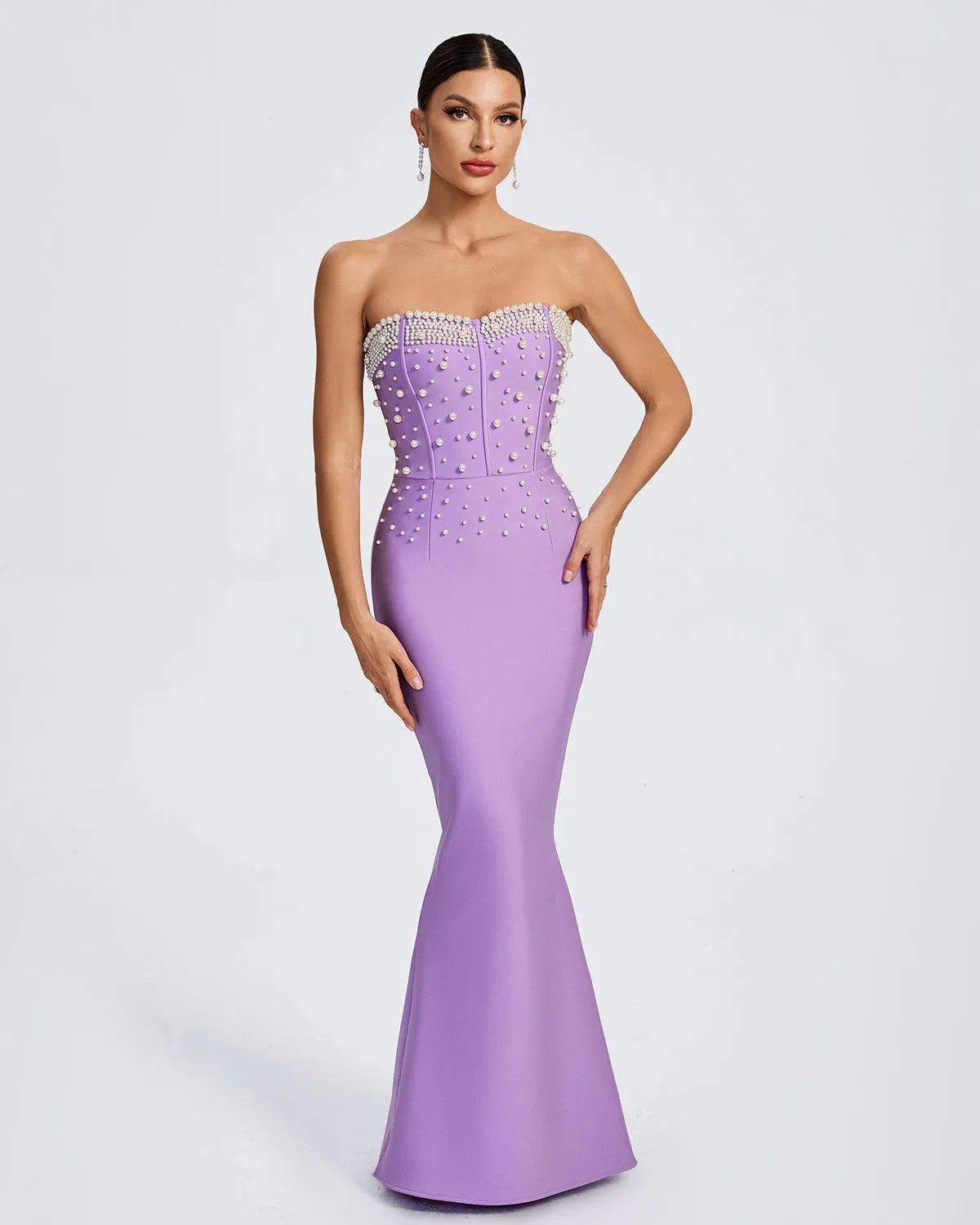 Pearl Detail Maxi Mermaid Bandage Dress