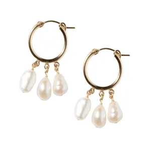 Pearl Shaker Hoops in Gold