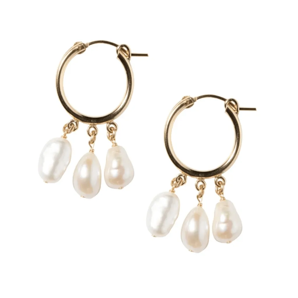 Pearl Shaker Hoops in Gold