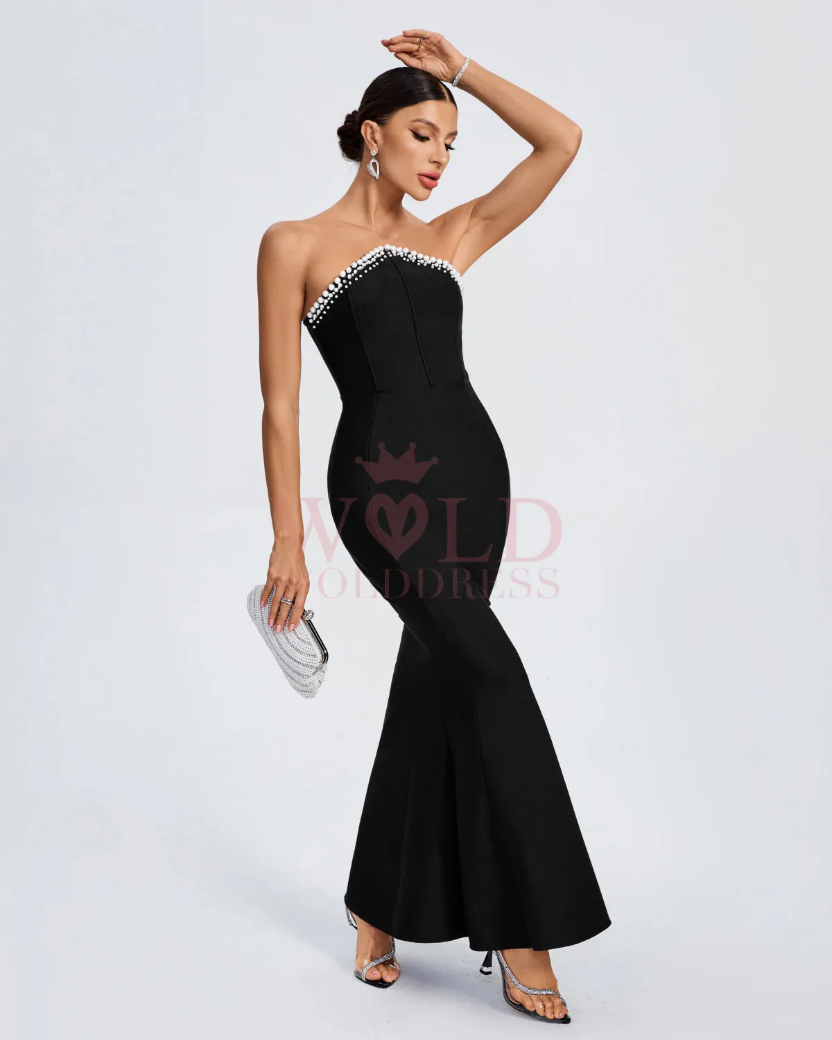 Pearl Trim Bandage Mermaid Prom Dress