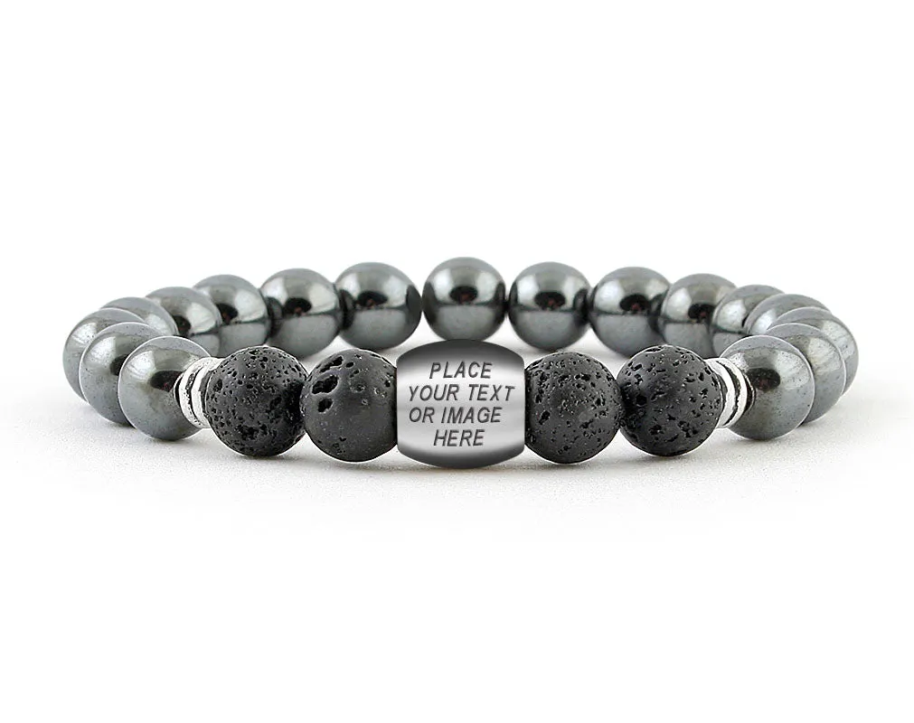 Personalized bracelet with hematite and black onyx beads for mens