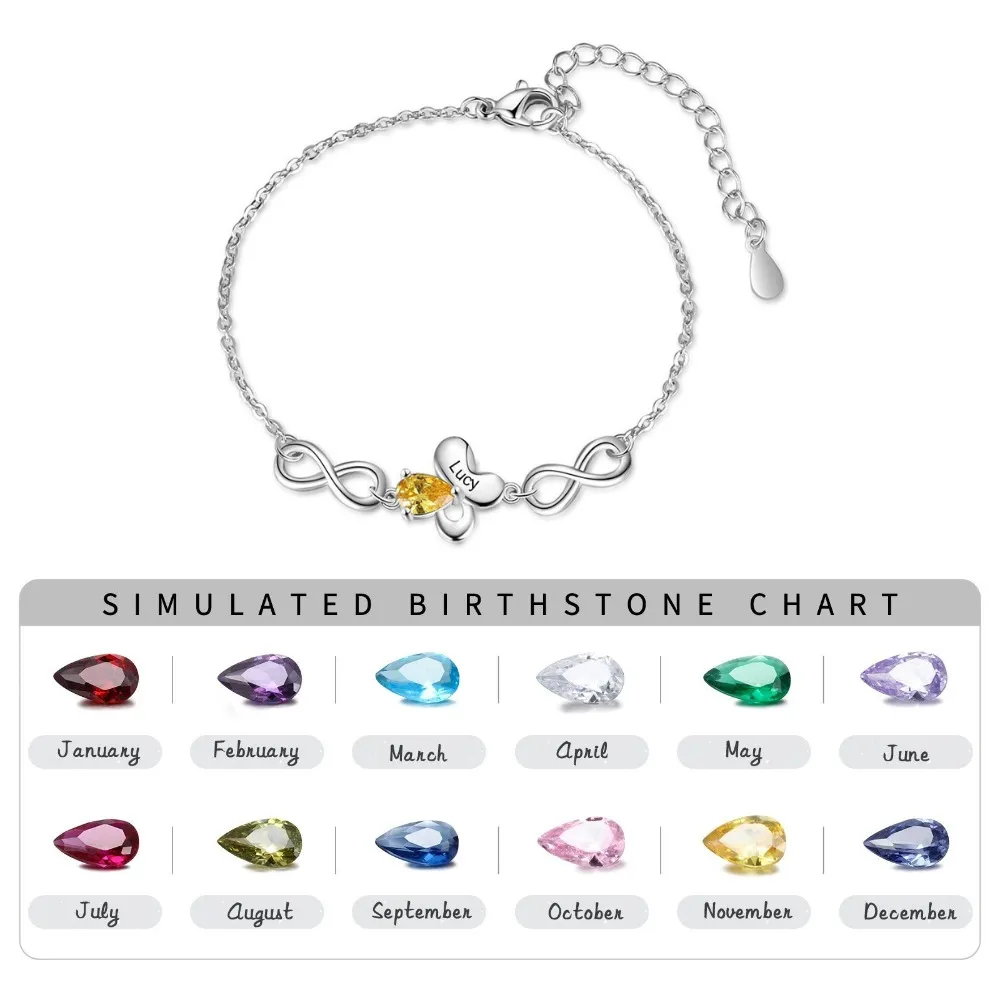 Personalized Butterfly Bracelet With Inlaid 1 Birthstone