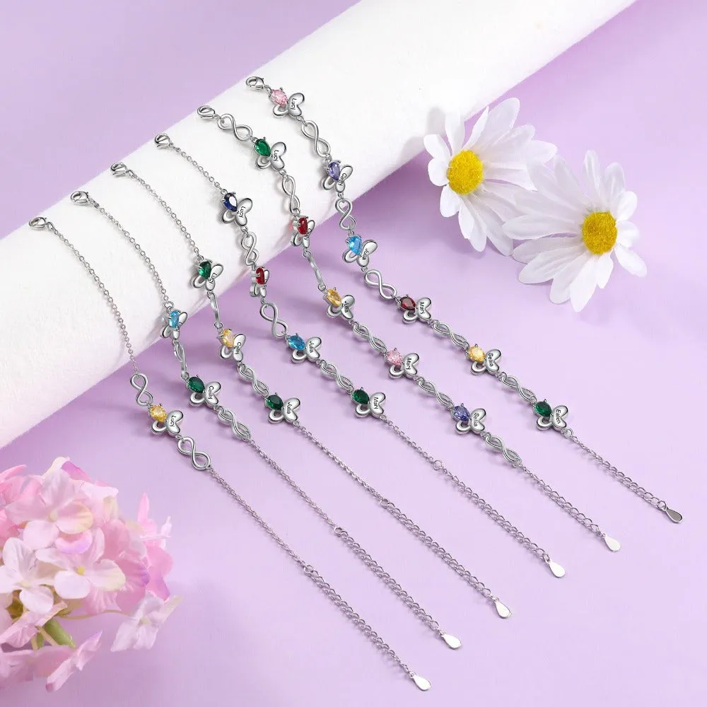 Personalized Butterfly Bracelet With Inlaid 4 Birthstone