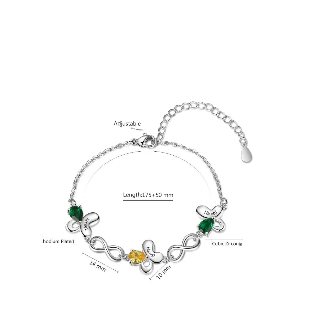 Personalized Butterfly Bracelet With Inlaid 4 Birthstone
