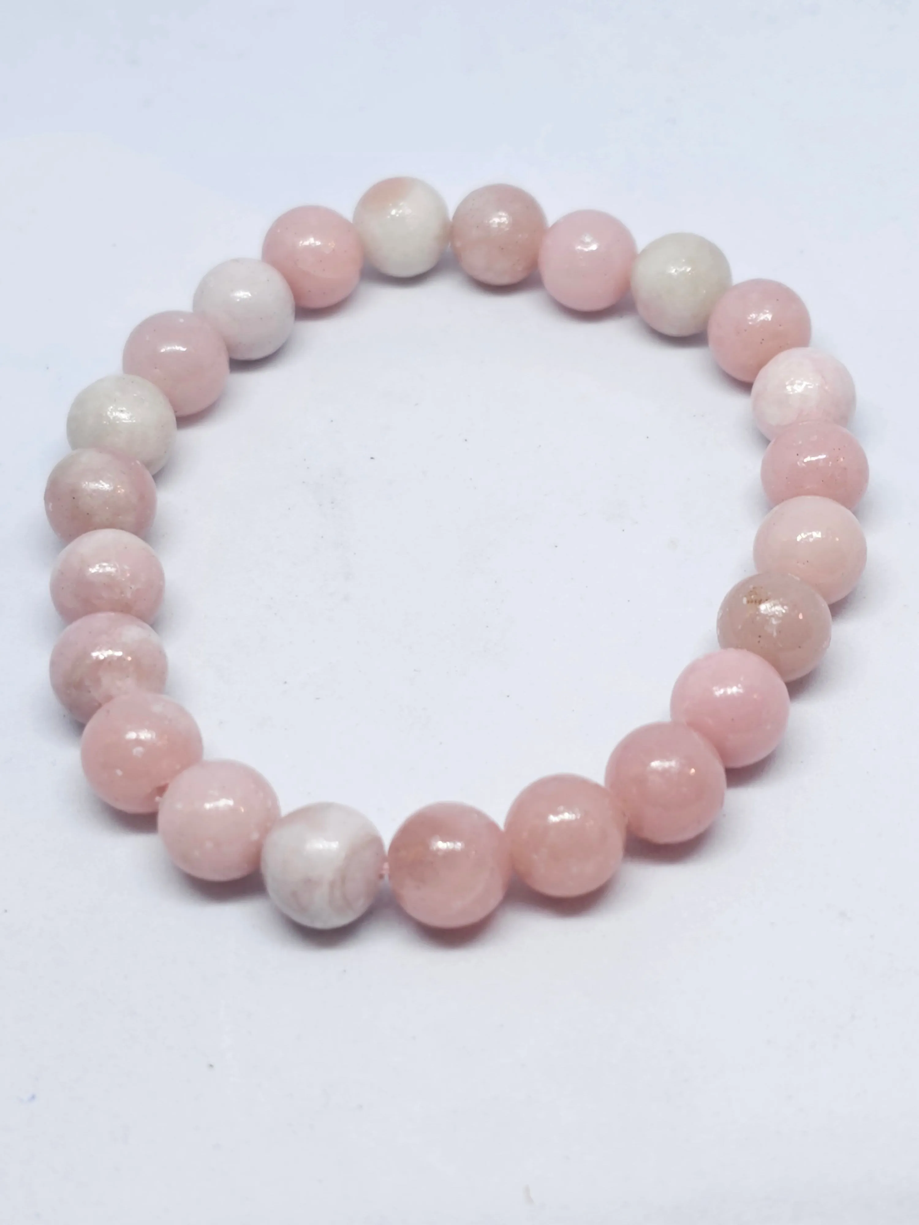 Pink Opal Round Bead Crystal Bracelet