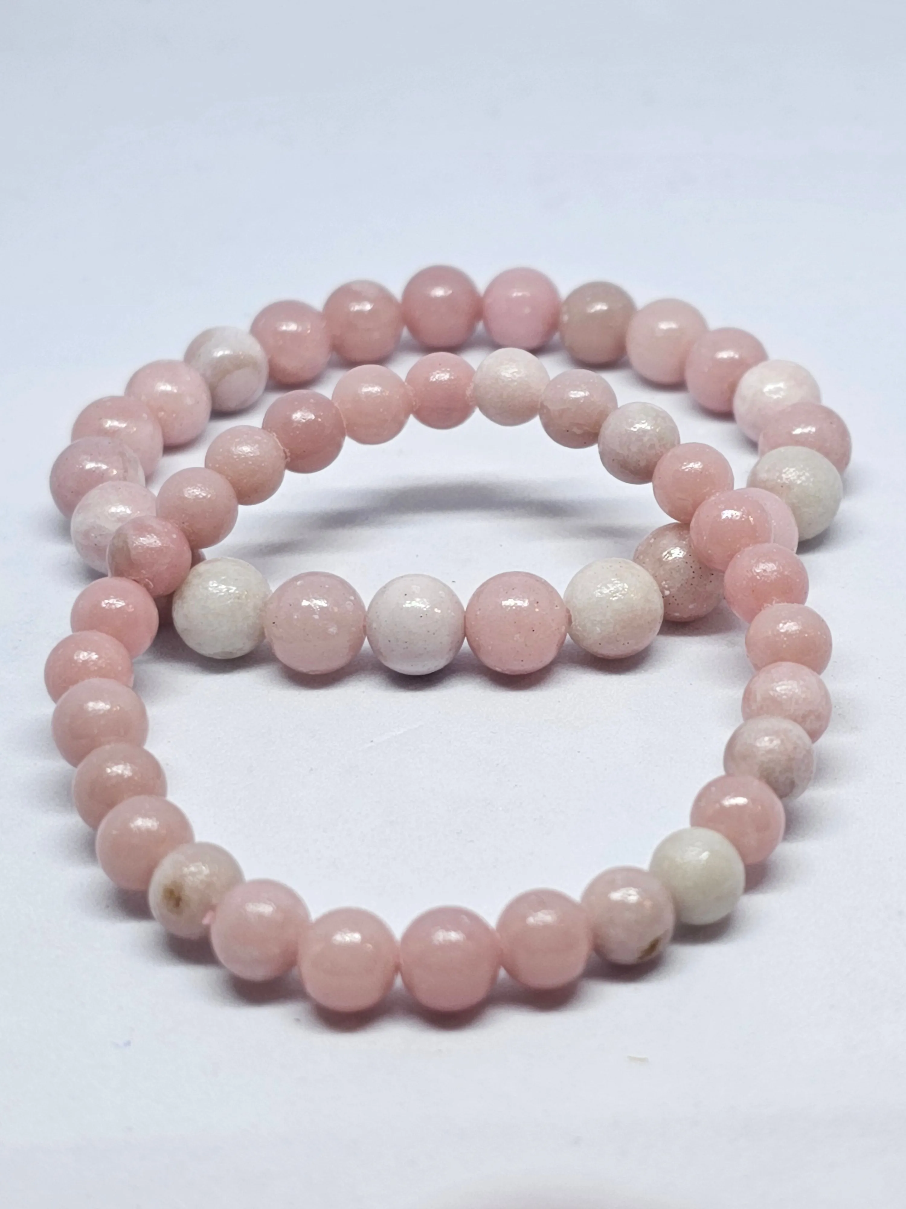 Pink Opal Round Bead Crystal Bracelet