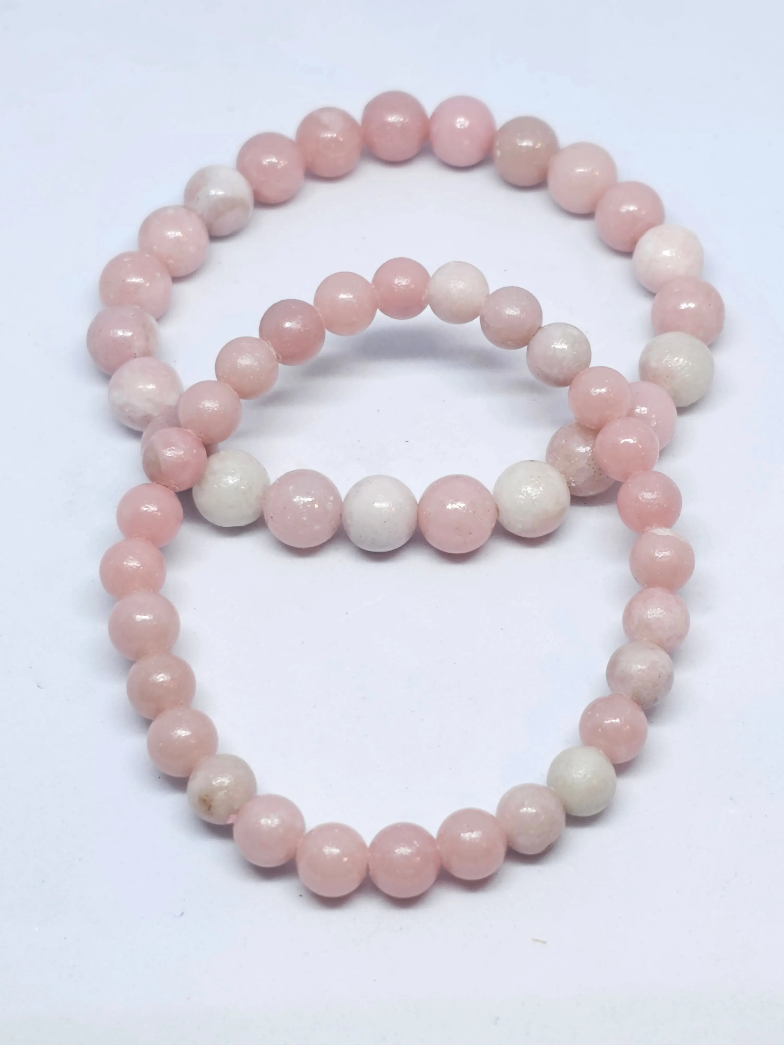Pink Opal Round Bead Crystal Bracelet