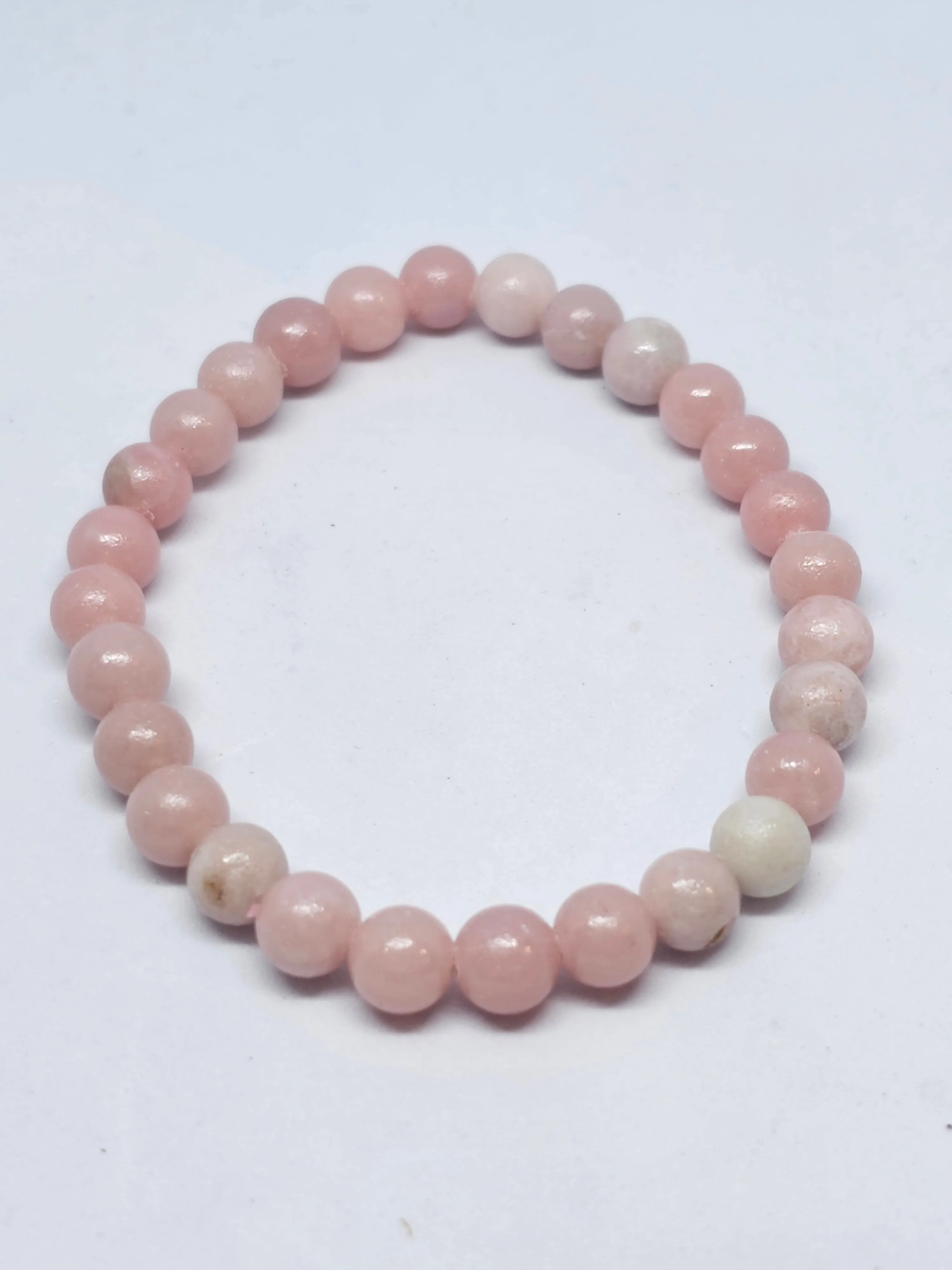 Pink Opal Round Bead Crystal Bracelet