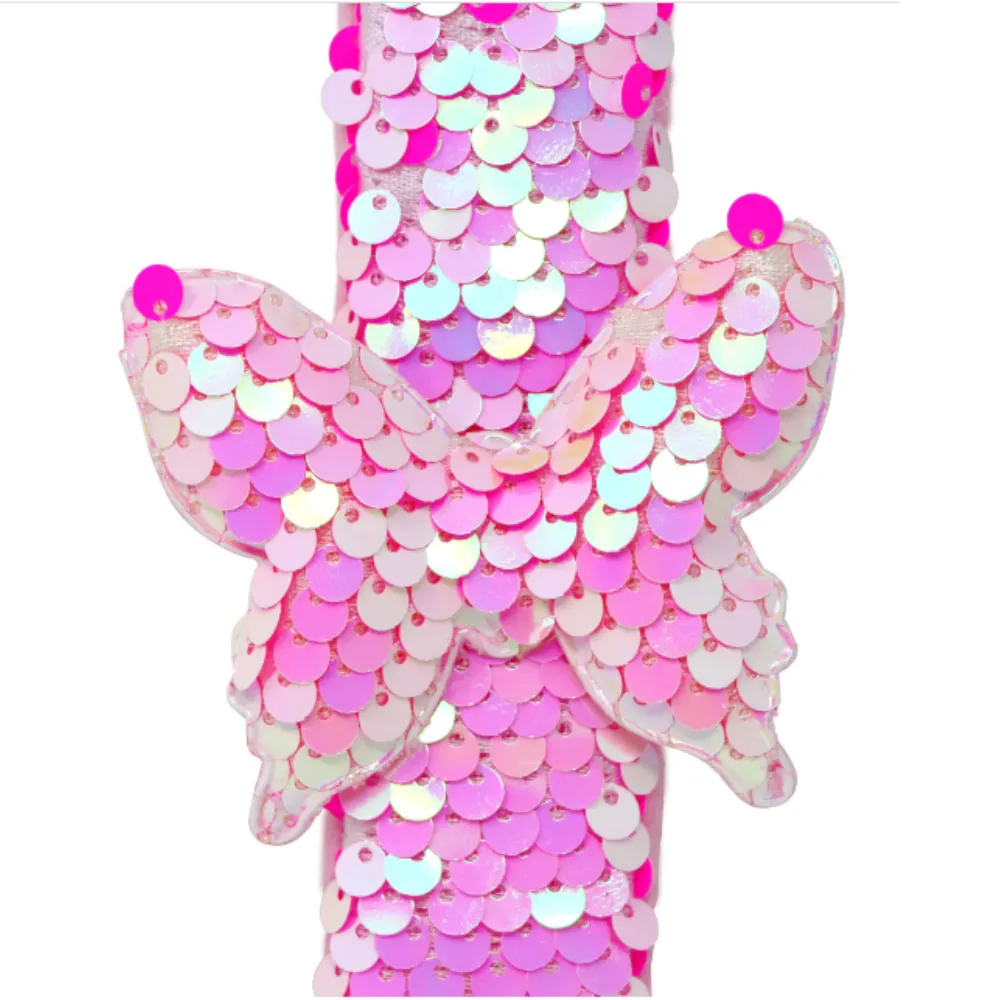 Pink Poppy Butterfly Sequin Slap Bracelet