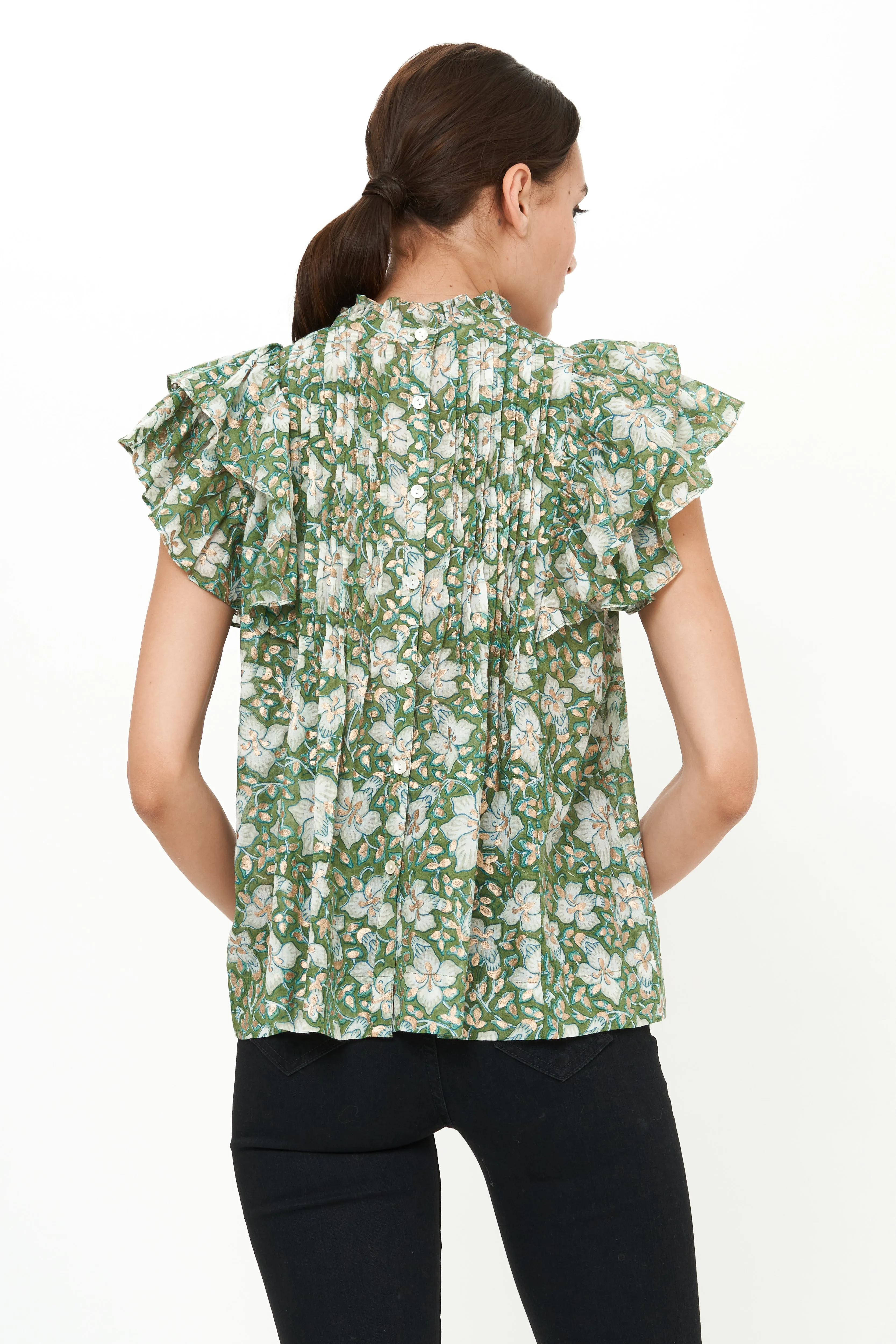 Pintuck Ruffle Top- Ivy Olive