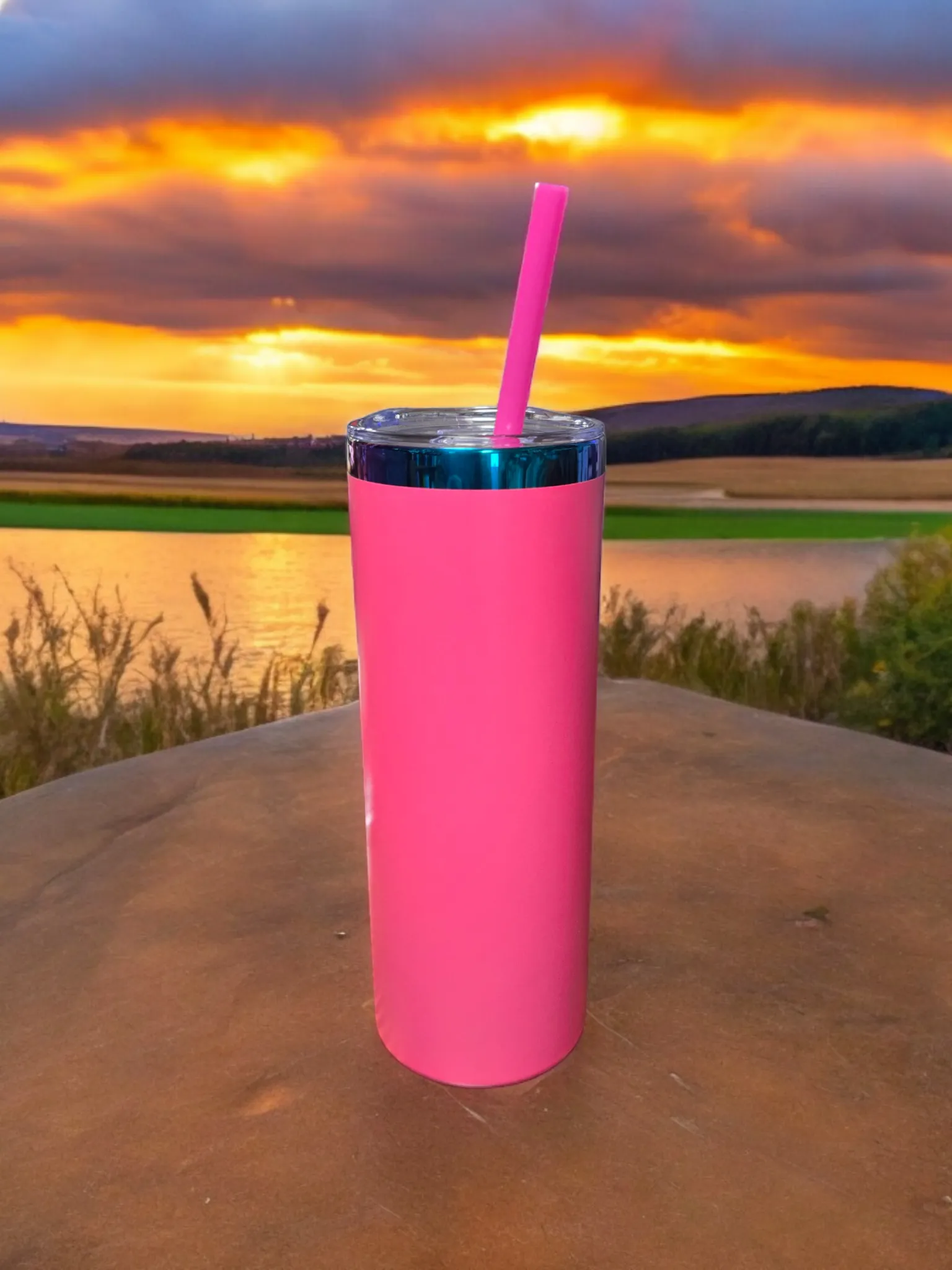 Powder Coated Rainbow Plated 20 Ounce Skinny Tumbler