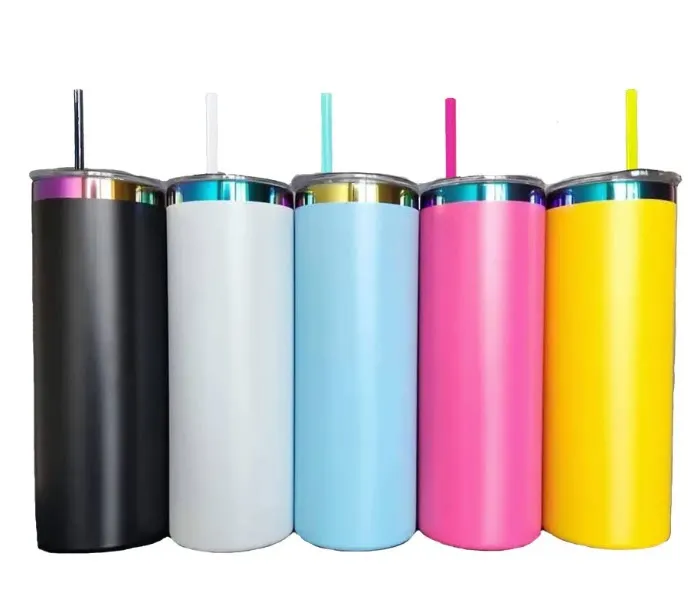 Powder Coated Rainbow Plated 20 Ounce Skinny Tumbler