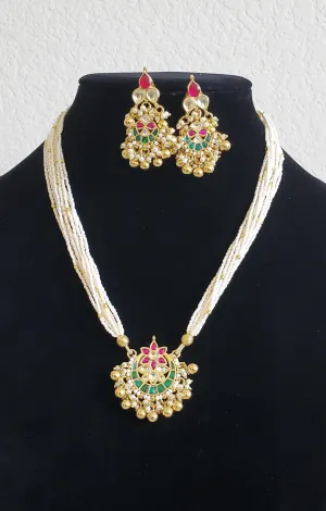 Prasanthi Sugar Pearl Beads Maala Set With Gold Plating B50