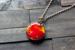 "Shades of Sunrise" Fused Glass Statement Pendant with Copper Wire