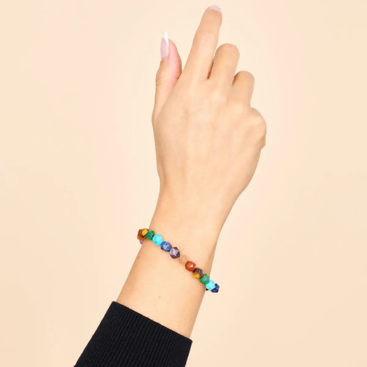 Rainbow Chakra | 7 Gemstone Geom Bracelet | Unicorn Silver