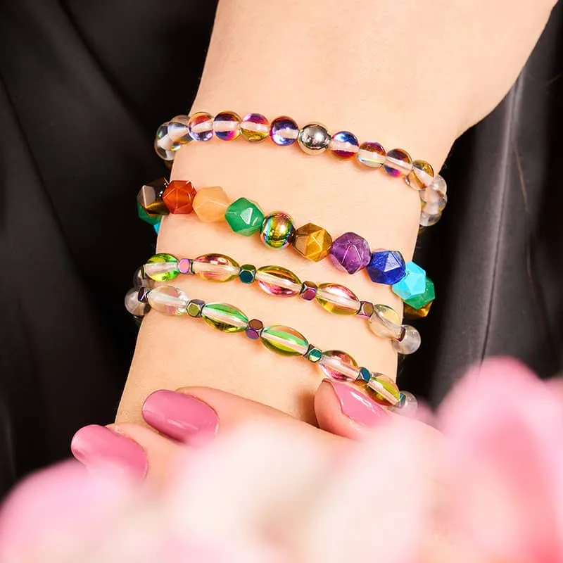 Rainbow Chakra | 7 Gemstone Geom Bracelet | Unicorn Silver