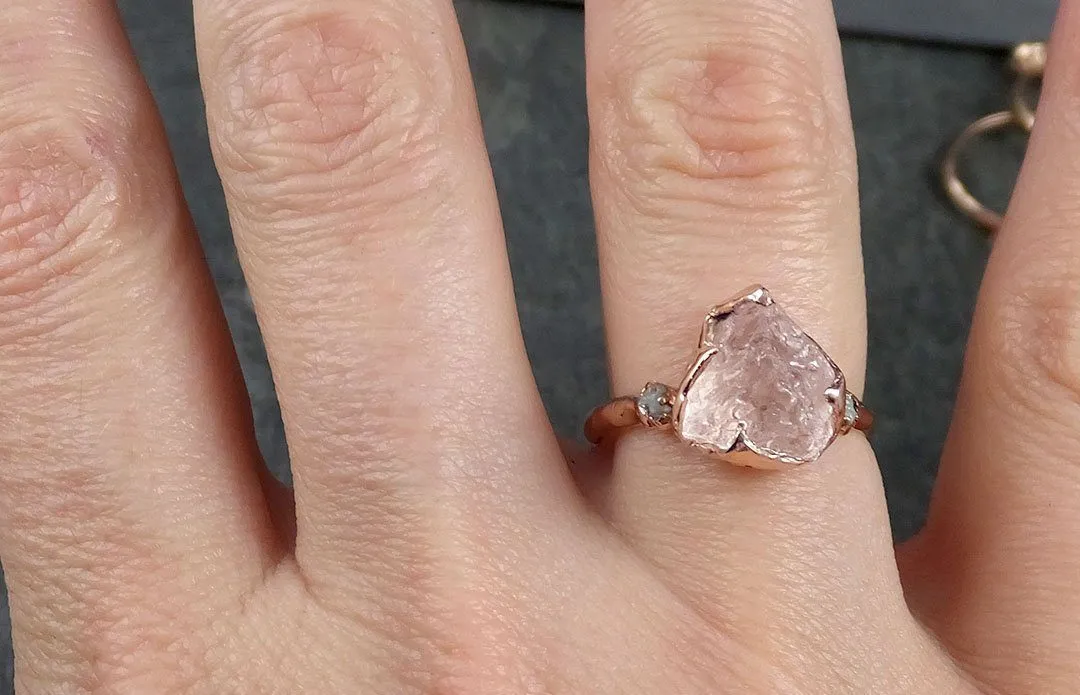 raw morganite diamond rose gold engagement ring multi stone wedding ring custom gemstone ring bespoke 14k pink conflict free by angeline 1270 Alternative Engagement
