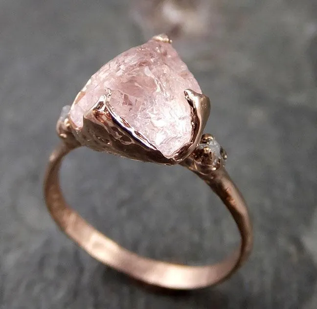raw morganite diamond rose gold engagement ring multi stone wedding ring custom gemstone ring bespoke 14k pink conflict free by angeline 1270 Alternative Engagement
