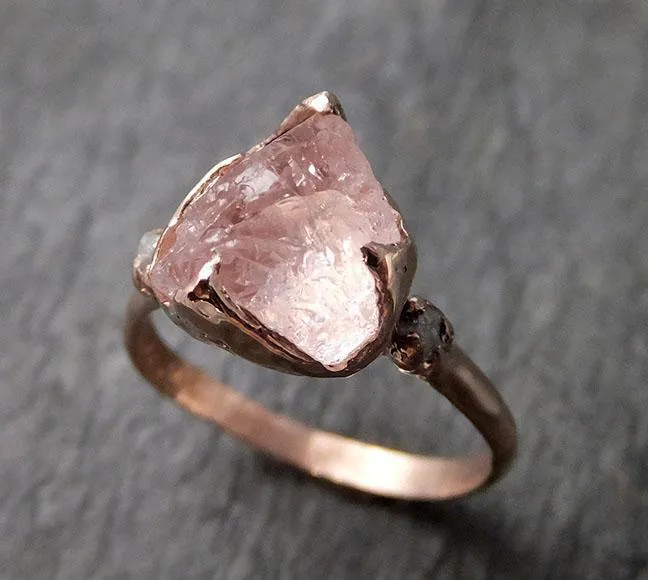 raw morganite diamond rose gold engagement ring multi stone wedding ring custom gemstone ring bespoke 14k pink conflict free by angeline 1270 Alternative Engagement