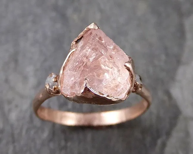 raw morganite diamond rose gold engagement ring multi stone wedding ring custom gemstone ring bespoke 14k pink conflict free by angeline 1270 Alternative Engagement