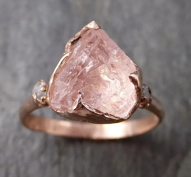 raw morganite diamond rose gold engagement ring multi stone wedding ring custom gemstone ring bespoke 14k pink conflict free by angeline 1270 Alternative Engagement