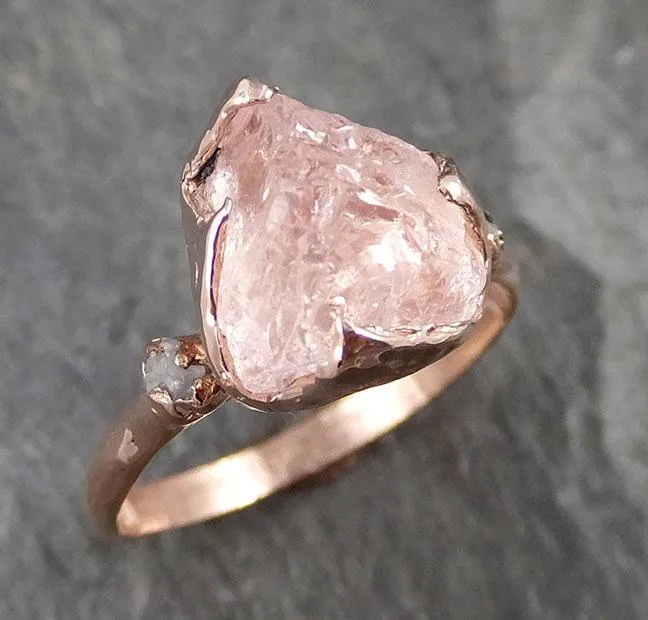 raw morganite diamond rose gold engagement ring multi stone wedding ring custom gemstone ring bespoke 14k pink conflict free by angeline 1270 Alternative Engagement