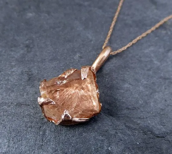 raw rough champagne pink topaz 14k rose gold pendant gold pink gemstone necklace raw gemstone jewelry by angeline Alternative Engagement