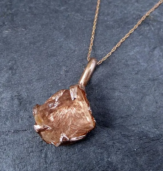 raw rough champagne pink topaz 14k rose gold pendant gold pink gemstone necklace raw gemstone jewelry by angeline Alternative Engagement