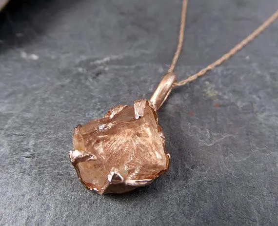 raw rough champagne pink topaz 14k rose gold pendant gold pink gemstone necklace raw gemstone jewelry by angeline Alternative Engagement