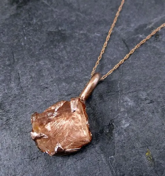 raw rough champagne pink topaz 14k rose gold pendant gold pink gemstone necklace raw gemstone jewelry by angeline Alternative Engagement