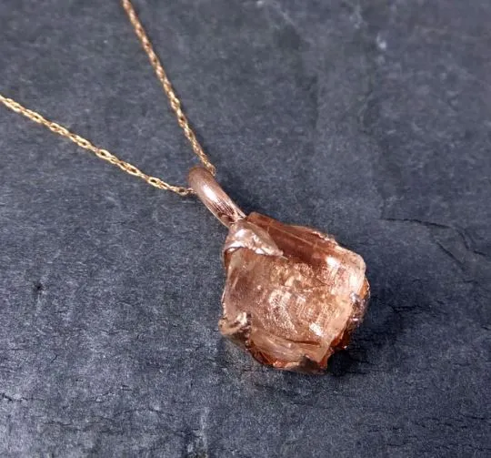 raw rough champagne pink topaz 14k rose gold pendant gold pink gemstone necklace raw gemstone jewelry byangeline 0303 Alternative Engagement