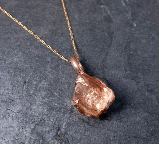 raw rough champagne pink topaz 14k rose gold pendant gold pink gemstone necklace raw gemstone jewelry byangeline 0303 Alternative Engagement
