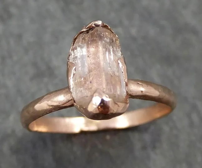 raw rough champagne pink topaz 14k rose gold solitaire ring gold pink gemstone engagement statement ring raw gemstone jewelry 0569 Alternative Engagement