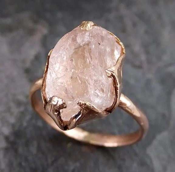 raw rough morganite 14k rose gold ring gold pink gemstone ring statement ring raw gemstone jewelry Alternative Engagement