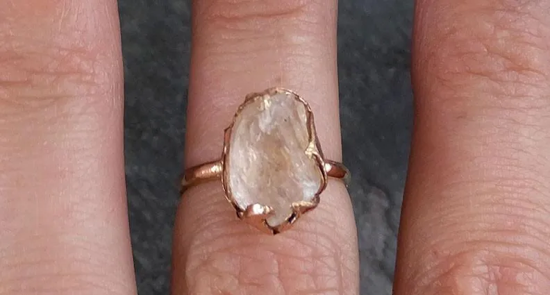 raw rough morganite 14k rose gold ring gold pink gemstone ring statement ring raw gemstone jewelry Alternative Engagement