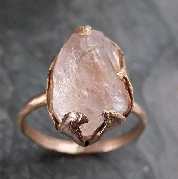 raw rough morganite 14k rose gold ring gold pink gemstone ring statement ring raw gemstone jewelry Alternative Engagement