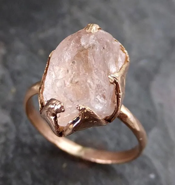 raw rough morganite 14k rose gold ring gold pink gemstone ring statement ring raw gemstone jewelry Alternative Engagement