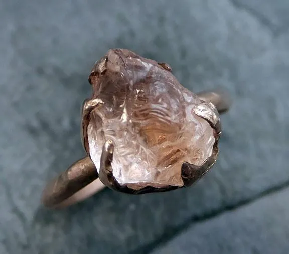 raw rough morganite 14k rose gold ring gold pink gemstone ring statement ring raw gemstone jewelry by angeline Alternative Engagement