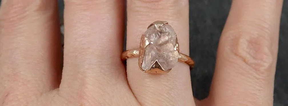 raw rough morganite 14k rose gold solitaire pink gemstone ring statement ring raw gemstone jewelry by angeline 0843 Alternative Engagement