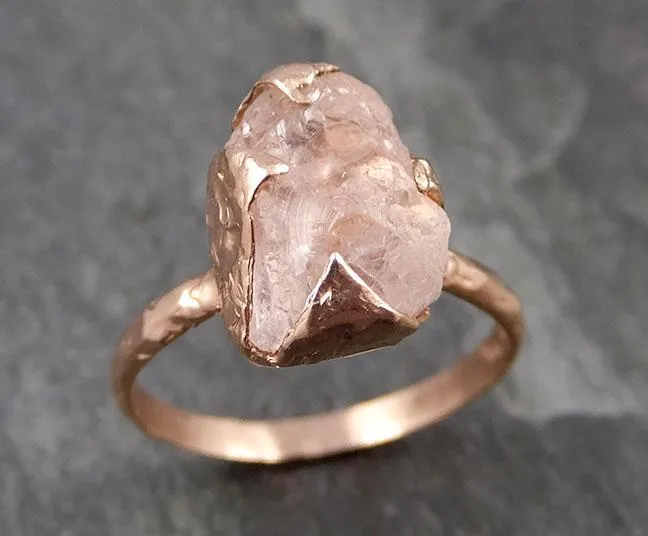 raw rough morganite 14k rose gold solitaire pink gemstone ring statement ring raw gemstone jewelry by angeline 0843 Alternative Engagement